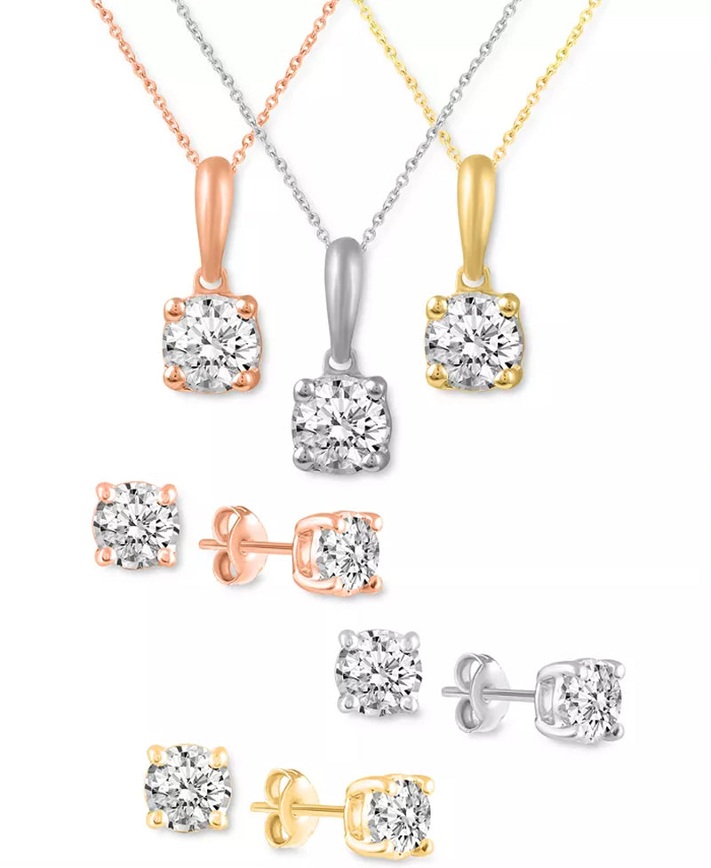 2-Pc. Set Diamond Solitaire Pendant Necklace & Matching Stud Earrings (5/8 Ct. T.W.) in 14K Gold