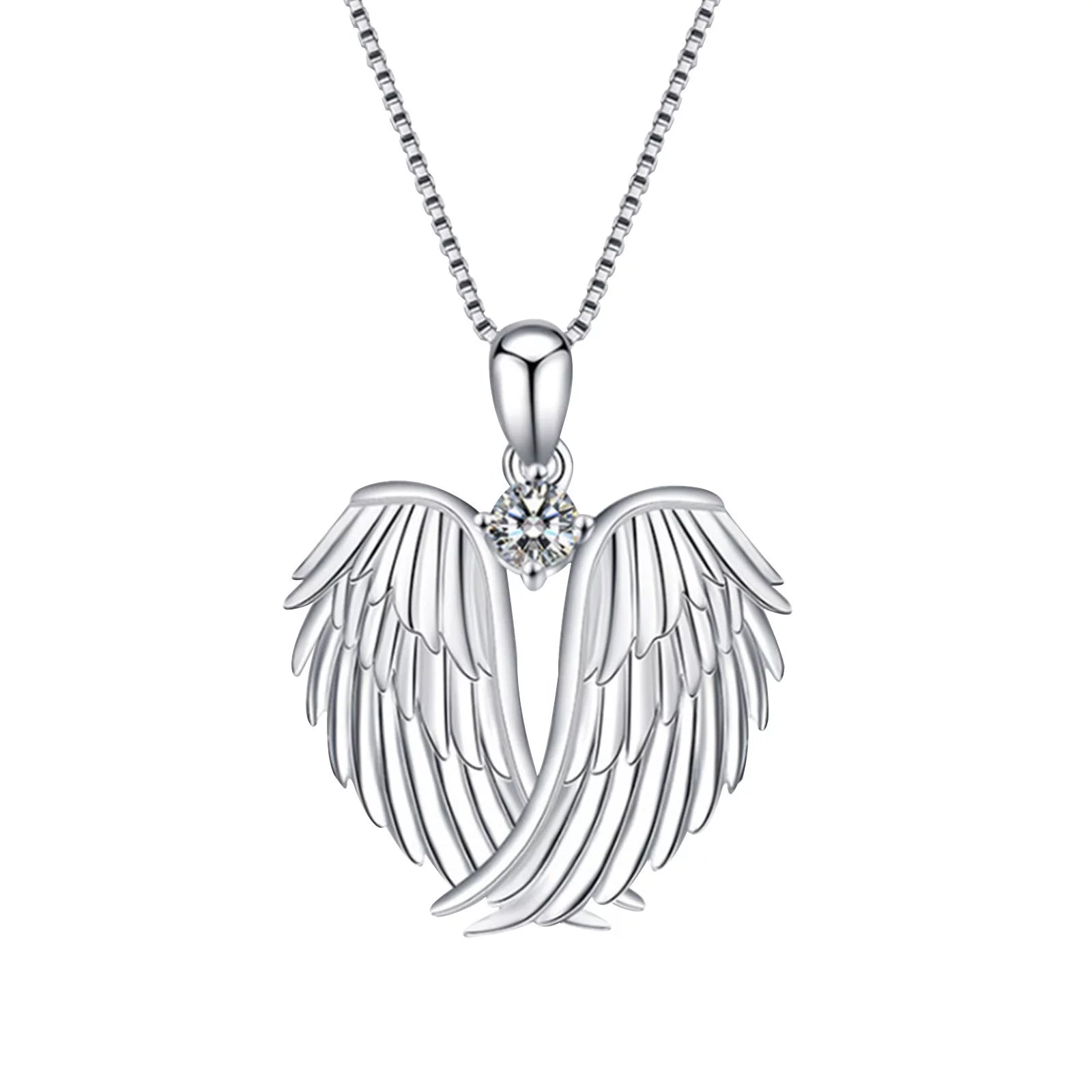 Jewelry on Clearance！Necklaces for Women Angel Wings Necklace 925 Silver Guardian Angel Wings Pendant Birthstone Necklace for Women Jewelry Gifts